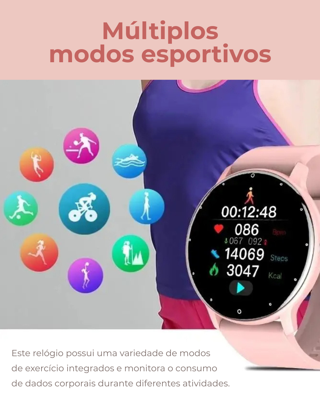 Smart Women Watch. Relógio Inteligente com e Monitoramento Fitness